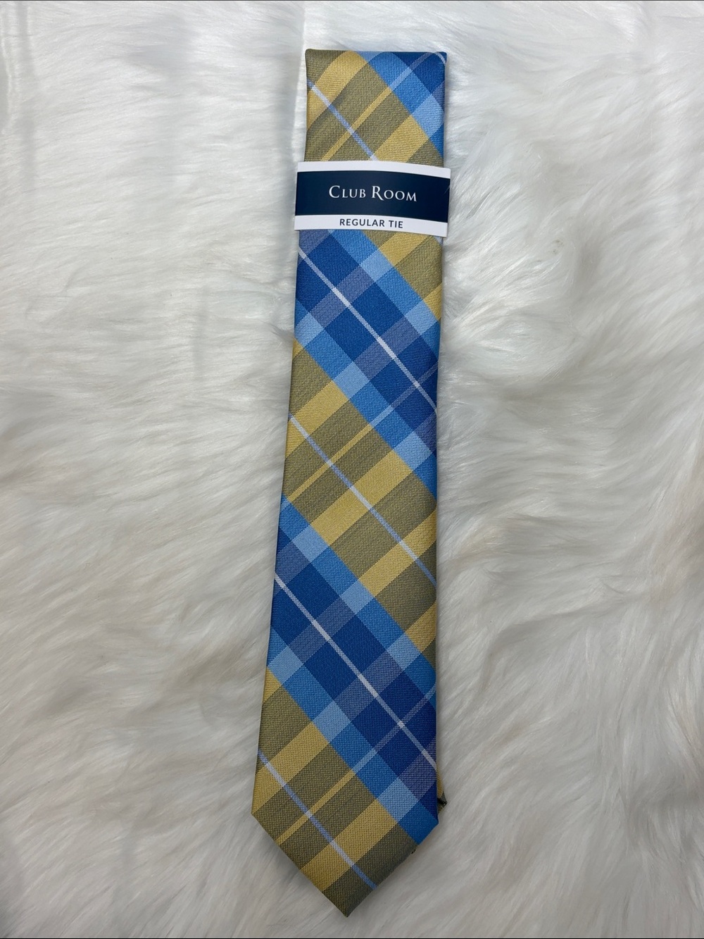 NWT Club Room Blue Yellow Carew Plaid Tie